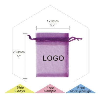 China 17*23cm(6.7*9inch) Jewelry Wrapped Drawstring Pocket Organza Fabric Fashionable Hot Selling Custom Printed Bag for sale