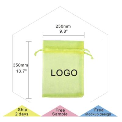 China 25*35cm (9.8*13.7inch) large custom logo organza fabric drawstring bag fashionable exquisite organza gift bag for sale