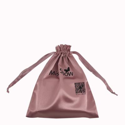 China Fashionable Wholesale Pink Custom Logo Drawstring Underwear Wig Bags Premium Satin Bags for sale