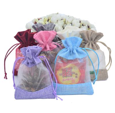 China Free Sample 10*14cm(3.9*5.5inch) Fashionable Jute Fabric Drawstring Pouch Jewelry Jute Makeup Bag With Window for sale