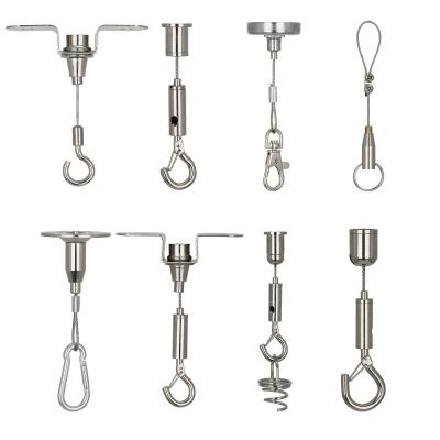 China Adjustable Lighting Ceiling Steel Wire Rope Cable Suspension Kit t Hanging Bar Clamp with hook for dumboard for sale