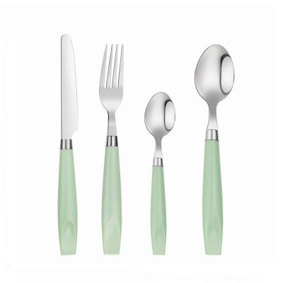 China Wholesale Custom16Pcs Cute Green Korean Type Flatware Set Viable Stainless Steel Flatware Fork Knife And Handle Sliver Fork Spoon for sale