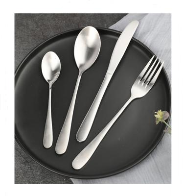 China Viable 18 0 Silverware Logos Engraved Heavy Steel Spoon Sanding Silver 4pcs Cutlery Set for sale