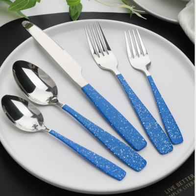 China Viable color pvd titanium stainless steel cutlery 24 piece western food knife and fork spoon set for sale