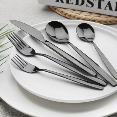 China Hotel Viable Fine Gold Color Utensils Black Dinnerware Set Dishwasher Safe Stainless Steel Spoon Fork for sale