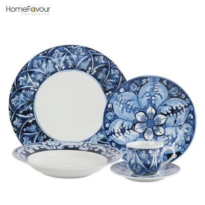 China Viable Wholesale Japanese Porcelain Dinnerware Set Blue Floral Dinnerware Set for sale