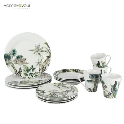 China Forest Pattern Dinnerware Fine Porcelain Viable Deep 16Pcs Dinnerware Set for sale