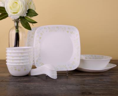 China Durable Heat Resistant Square Tempered Opal Glass Dish Dinnerware Sets for sale