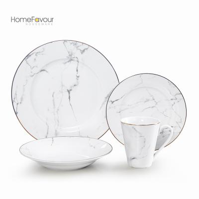 China 16pcs Viable For Set Of 4 Porcelain Dinnerware Set Marble Pattern Ceramic Dishes Dishes for sale