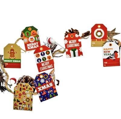 China Custom Printed High Quality Recycled Christmas Gift Wrapping Paper Hang Tag With Hanging String for sale