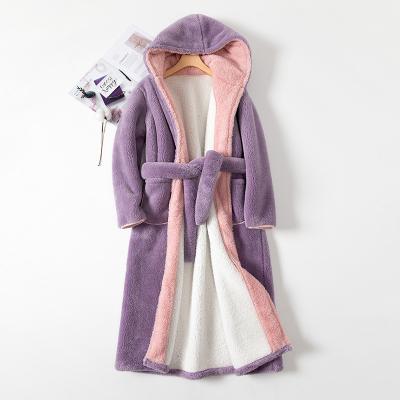 China Fleece coral pajamas autumn and winter flame retardant women's pajamas thickened long winter double-layer compound women's robes for sale