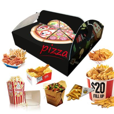 China Wholesale Popcorn Fried Chicken Box Packaging Biodegradable Black French Pizza Box Recyclable With Handle for sale