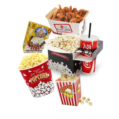 China Custom Wholesale Quick Food Wrap Recyclable Round Chicken Popcorn Boxes Disposable Paper Buckets for sale