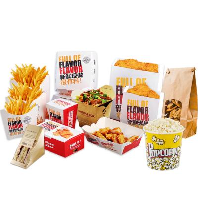 China Recyclable Custom Size Biodegradable Takeout Boxes Chicken Bucket Popcorn Sandwich Burger Noodle Boxes Take Out Fast Food Packaging for sale