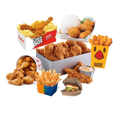 China Logo Take Away Food Boxes Recyclable Custom Fried Chicken Box Nuggets Paper French Fries Bag Fast Food Packaging for sale