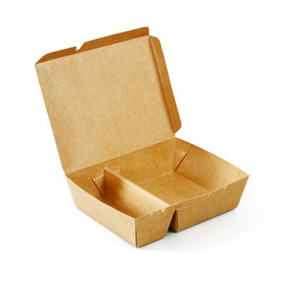 China Recyclable Eco Friendly Custom Food Delivery Packaging Disposable Takeaway Kraft Lunch Box Paper 2 Compartment Fast Food Packaging for sale