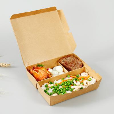 China Food Grade Packaging Container Compartment Recyclable Disposable Paper Wrapping Paper Take Out Lunch Packing Boxes for sale