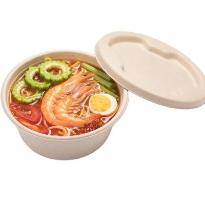 China Wholesale Non-Toxic and Sanitary Eco-Friendly Disposable Biodegradable Sugarcane Bagasse Take Out Food Container Salad Soup Bowl with Lid for sale