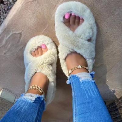 China Winter Fashion Trend Women's Soft Plush Slippers Flip Flop Slippers Black And White Indoor Home Mule Slippers for sale