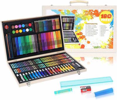 China Cultivate Children's Art Drawing Creativity 180 Pieces Portable Colorful Pen Crayons Painting Drawing Set DIY Marker Pen Children Wooden Box for sale