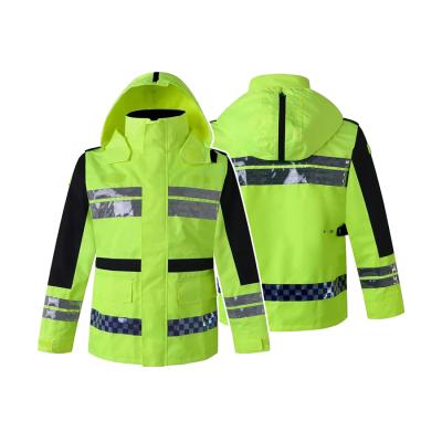 China Custom Made Reflective High Visibility Work Road Safety Rain Raincoats Reflective Waterproof Jackets Belt With Detachable Hood for sale