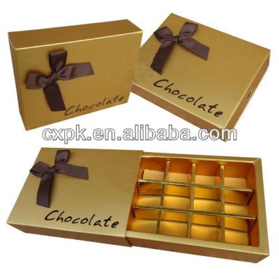 China New Style 12 Pcs Recyclable Drawer Elegant Chocolate Boxes With Divider , Gold Color for sale