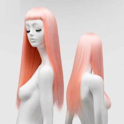 China Long Straight Heat Resistant Synthetic Wig Silky Straight New Wave Design, Pink Synthetic Wig for sale