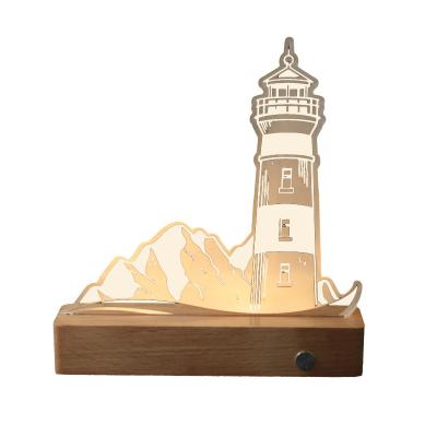 China Modern Real Estate Landmark City Printing Gift Memorial Beech Acrylic 3d Building Rechargeable Light for sale