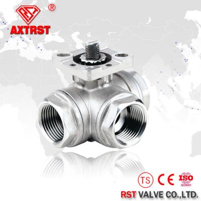 China T port / L port Three way ball valve with direct mounting pad reduced bore 1000WOG for sale