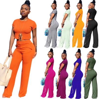 China Anti-Static Sportswear For Women Crop Top Short Sleeve T-shirt Wide Leg Pants Set Women's Outfits Female 2 Pieces Set 2020 Summer RS00586 for sale