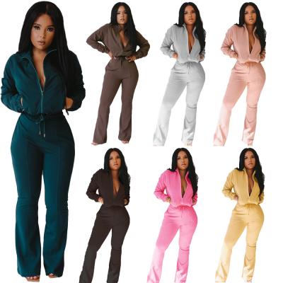 China Winter Anti-Static Clothing For Women Casual Tracksuits Sports Two-Piece Zipper Set Flare Pants Trousers Jogging Outfits RS00578 for sale