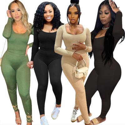 China Autumn Casual Solid Viable Women Tight Yoga Pants High Waisted Jumpsuits 2 Piece Sets Women Gaiters Slim Overall Overalls Set RS01024 for sale