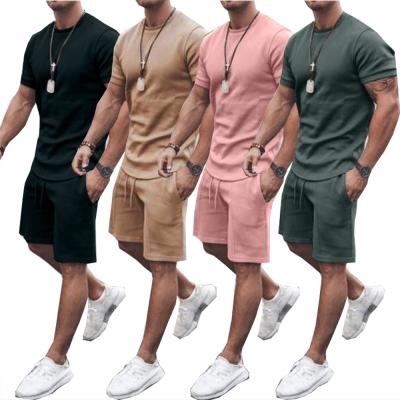 China Breathable Short Sets For Men New Summer Casual Short Sleeve T-Shirt Shorts Solid Male Tracksuit Set Mens Clothing 2 Pieces Set Custom Logo for sale