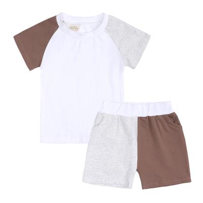 China Anti-Shrink Kids 2 Piece Sets Custom Logo Patchwork Two Tone Baby Boy Girl Kids Summer Shorts Set Outfits 3 Months To 14 Years 00707 for sale