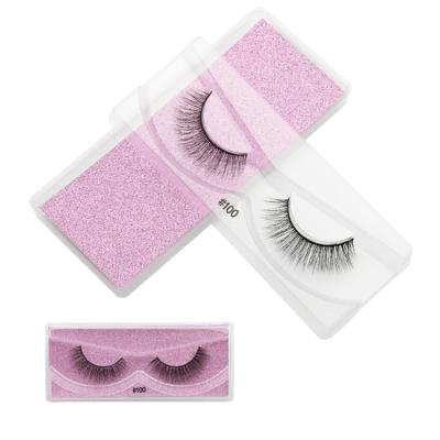 China High Quality Faux Mink Eyelashes Handmade Full Strip Eyelashes Lash Curling 3D Pairs Eyelash With Clear Tray Purple Base Card Purple Series #100 for sale