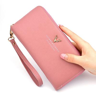 China 2021 Women's Zipper Leather Wallet News Lychee RFID Lychee Phone Bag Wristband Card Long Wallet Women for sale