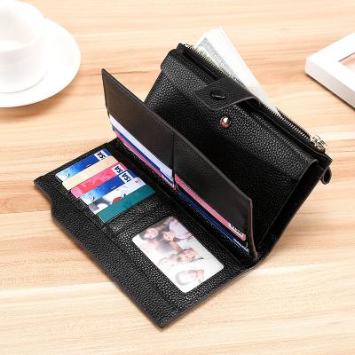 China 2021 fashion anti-theft genuine leather high quality wallets chain unique new arrivals purses for woman for sale