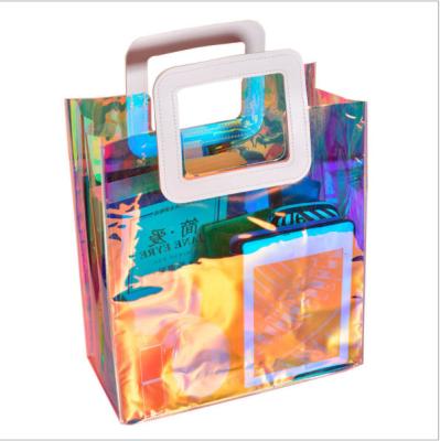 China Professional Woman Designer Shopping Handbag Jelly Transparent PVC Laser Clear Fashoion Customization Gift Plastic Transparent Shopping Bags for sale