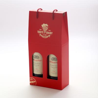 China Recycled Materials Red Wine Bag Gift Paper Bag Two Red Wine Handheld Paper Boxes Two Red Wine Paper Boxes Wholesale for sale