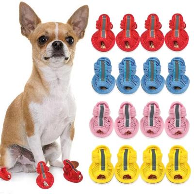 China Viable 4Pcs Mesh Cotton Breathable Anti-Skid Pet Shoes Dog Puppy Rubber Sandals for sale