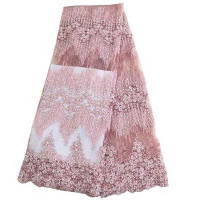 China Luxury Handmade Heavy Beaded African Sewing Materials Mesh Embroidery Lace Tulle Fabric George Party Dress Evening Gown Viable New for sale