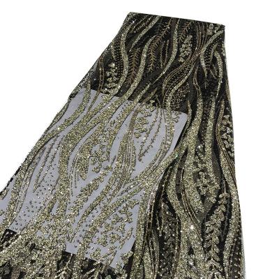 China Nigerian Black African Tulle Mesh Champagne Glitter Rhinestone Lace Fabric Viable Sparkle Crystals Women Dress Lasted Sewing Material for sale