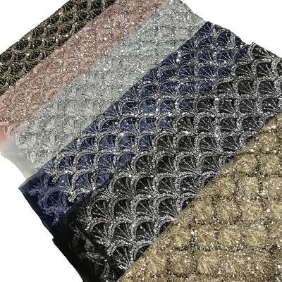 China Wholesale Viable Nigerian Royal Blue Shimmer Sequin Lace Up Fabric For Wedding Party Dress Women African Glitter Tulle Mesh Materials for sale