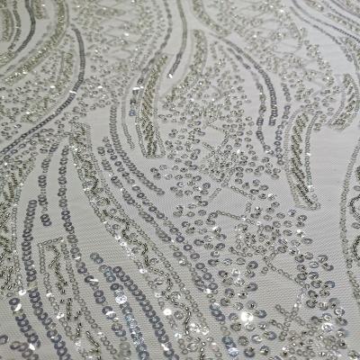 China Viable High Quality French Fashion Bridal Floral Embroidered Beaded Lace Fabric For Dress Women Gorgeous African Sequin Net Mesh for sale