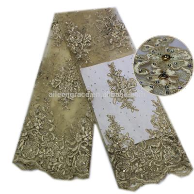 China Wholesale viable good quality guipure embroidery lace fabric with rhinestone for garment for sale