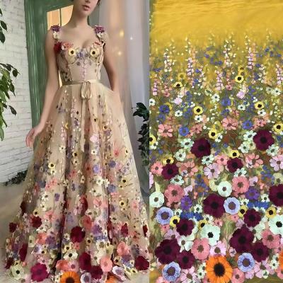 China Viable Classic Colorful Embroidered Flowers Applique Mesh Tulle High Quality Dress Lace Fabric For Sewing African Nigerian Dress for sale