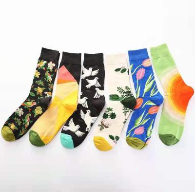 China F050 QUICK DRY men's European and American painted socks with flower and bird patterns for sale