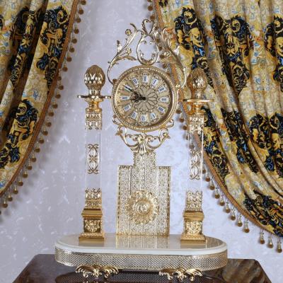 China Luxury Antique Style Hotel Desk Table Clock Decoration Elegant Gold Carving Clock for sale