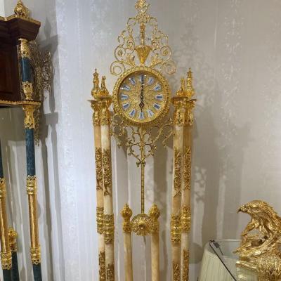 China European Grandfather Clock Topaz Floor Clock Golden Retro natural Crystal Standing Clock Antique Style Design for sale