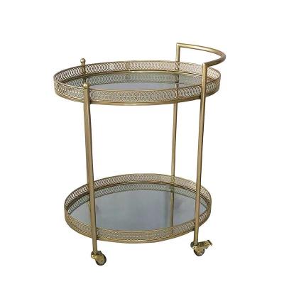 China Luxury Nordic Hotel Home Kitchen Dining Trolley Vintage Stainless Steel Luxury Golden Trolley for sale